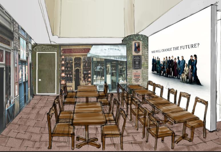 Una concept art del café a tema Harry Potter Il café a tema Harry Potter sarà più o meno così