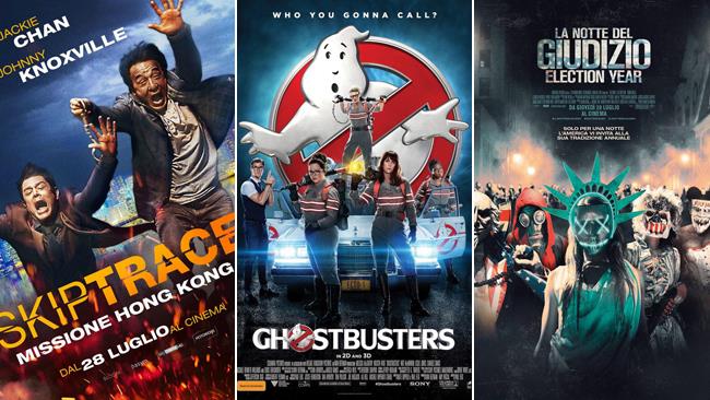 Weekend al cinema: i film in uscita il 30 e 31 luglio 2016 Le locandine di Skiptrace - Missione Hong Kong, Ghostbusters e La Notte del Giudizio: Election Year