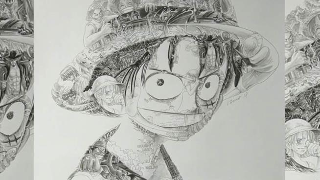 One Piece e Dragon Ball nei disegni dei momenti più belli Rufy di One Piece disegnato da Ah Leung