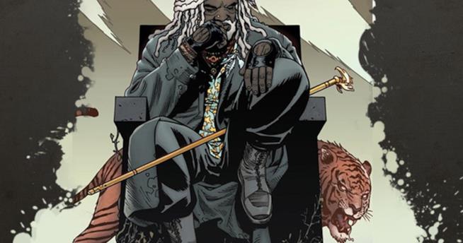 Ezekiel nella versione a fumetti di The Walking Dead Un'immagine del fumetto di The Walking Dead con Ezekiel