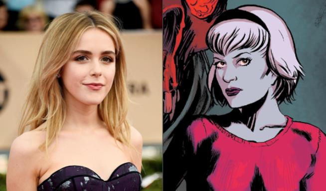 Kiernan Shipka sarà Sabrina nella nuova serie Netflix sulla streghetta Un'immagine a confronto di Kiernan Shipka e Sabrina Spellman