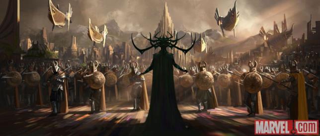Hela in Thor: Ragnarok Hela sul ponte arcobaleno insieme al suo esercito si prepara all'invasione di Asgard