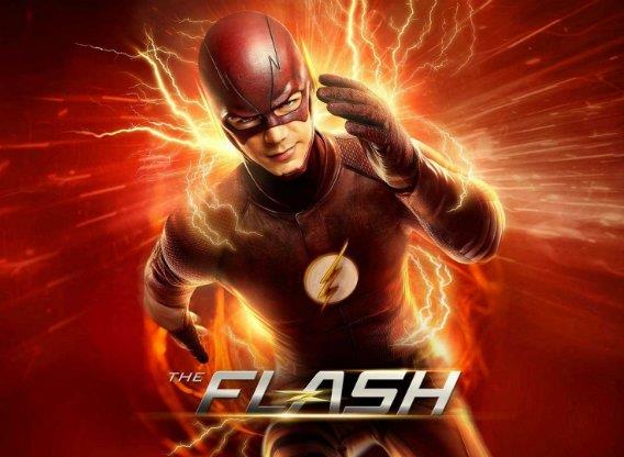 Nuovo cattivo per la 5^ stagione di The Flash? Flash corre verso il lettore circondato da fulmini, su sfondo rosso con il titolo in primo piano