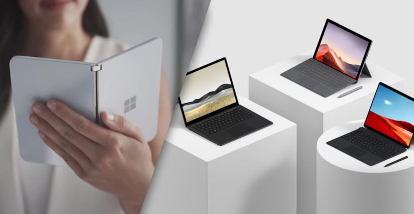 Con l'evento newyorkese Microsoft aggiorna la sua linea di prodotti Surface: c'è anche uno smartphone pieghevole! Microsoft Surface Duo (sinistra) e i nuovi laptop surface del 2019 (destra)