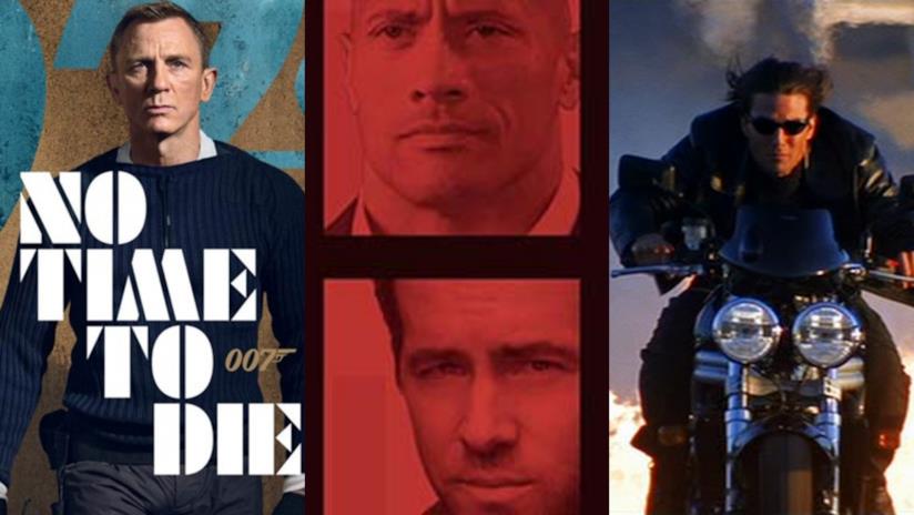 Coronavirus, perdita di miliardi per il cinema Le locandine di No Time to Die e Red Notice e una foto tratta da Mission: Impossible 2