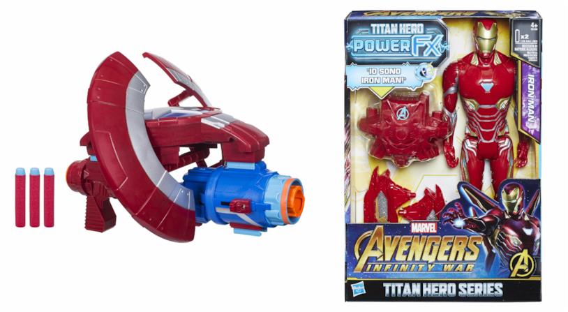 Assemble Gear di Capitan America e la figure Titan Hero di Iron Man Il blaster dedicato a Capitan America e la figure parlante di Iron Man