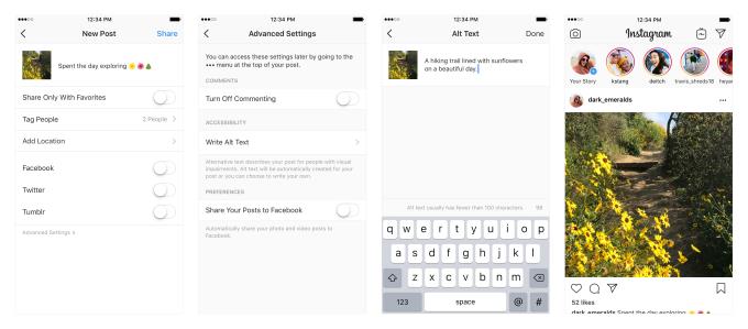 Instagram vuole migliorare l'esperienza d'uso degli ipovedenti Screen delle nuove impostazioni di Instagram per migliorare l'esperienza d'uso degli ipovedenti