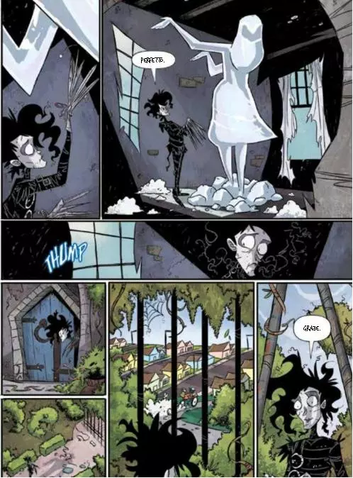 Una tavola del fumetto Edward mani di forbice Edward scolpisce la sua Kim