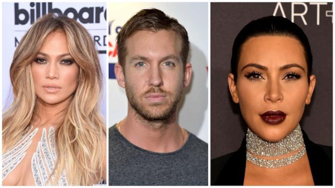 Calvin Harris era al party di Jennifer Lopez con Kim Kardashian Primo piano di Jennifer Lopez, Calvin Harris e Kim Kardashian