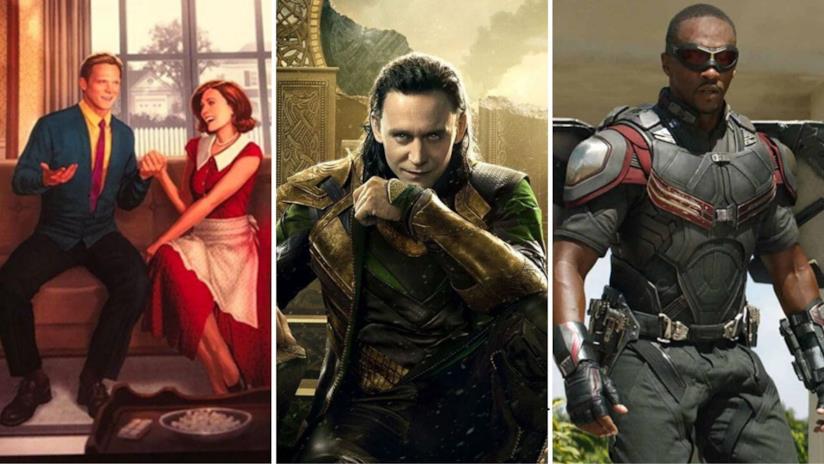 I film Marvel e le serie TV saranno strettamente collegate, lo conferma Kevin Feige Da sinistra: Il poster di WandaVision, una immagine di Loki e una di Falcon