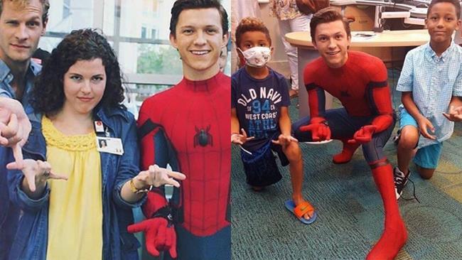 Tom Holland in tenuta da Spider-Man fa la sua comparsa in un ospedale pediatrico Tom Holland vestito da Spider-Man