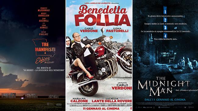 Weekend al cinema: i film in uscita il 13 e 14 gennaio 2018 I poster dei film Tre Manifesti a Ebbing, Missouri, Benedetta Follia, The Midnight Man