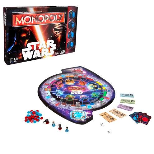 La scatola e il contenuto del Monopoly Star Wars La scatola e la plancia di gioco del Monopoly dedicato a Star Wars di Hasbro