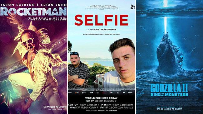 Weekend al cinema: i film in sala l'1 e 2 giugno 2019 I poster dei film Rocketman, Selfie, Godzilla II - King of the Monsters