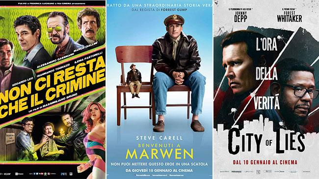 Weekend al cinema: I film in sala il 12 e 13 gennaio 2019 I poster dei film Non ci resta che il crimine, Benvenuti a Marwen, City of Lies - L'ora della verità