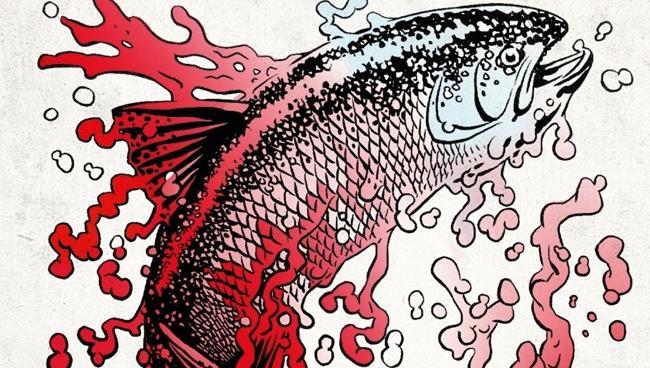 La cover del libro da colorare di Palahniuk Un pesce sulla copertina del nuovo libro di Palahniuk, L'esca