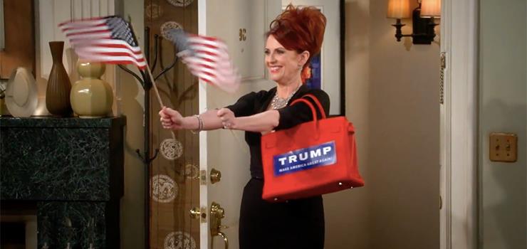 Megan Mullally in una scena del video per le presidenziali di Will & Grace Il ritorno di Megan Mullally nei panni di Karen