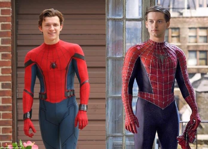 Secondo Tom Holland il suo Spider-Man è più interessante di quello di Tobey Maguire Tom Holland (sinistra) e Tobey Maguire (destra) nei panni di Spider-Man