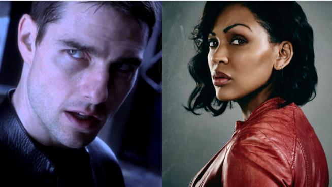 Tom Cruise in Minority Report il film e Meagan Good nella Serie TV Tom Cruise era il protagonista del film Minority Report, Meagan Good lo sarà nella serie tv