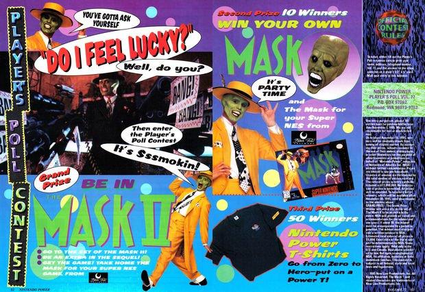 La pagina della rivista Nintendo Power dedicata al concorso La pagina della rivista Nintendo Power dove viene illustrato il concorso dedicato a The Mask 2