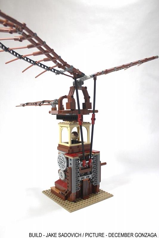 LEGO Leonardo da Vinci's Ornithopter Primo piano dell'ornitottero di Leonardo da Vinci costruito con i LEGO