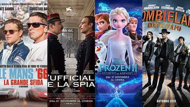 Un mese di cinema: i film in sala a novembre 2019 I poster di Le Mans '66, L'ufficiale e la spia, Frozen II, Zombieland - Doppio colpo