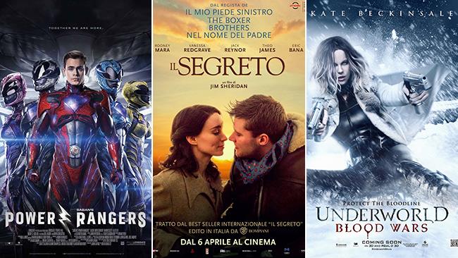 Weekend al cinema: i film in uscita l'8 e 9 aprile 2017 Le locandine dei film Power Rangers, Il Segreto e Underworld: Blood Wars