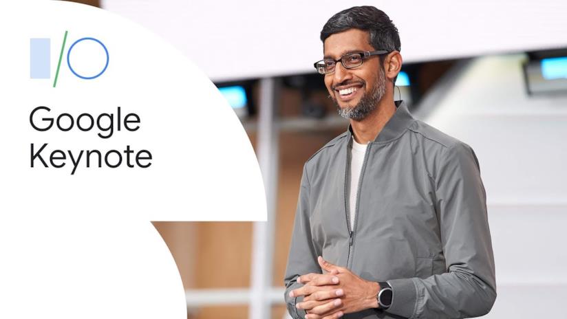 Google cancella l'edizione fisica della conferenza I/O 2020 a causa del coronavirus Sundar Pichai (destra) al keynote della conferenza Google I/O 2019