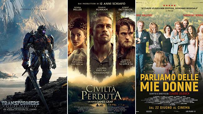 Weekend al cinema: i film in uscita il 24 e 25 giugno 2017 I poster dei film Transformers: L'Ultimo Cavaliere, Civiltà Perduta e Parliamo delle Mie Donne