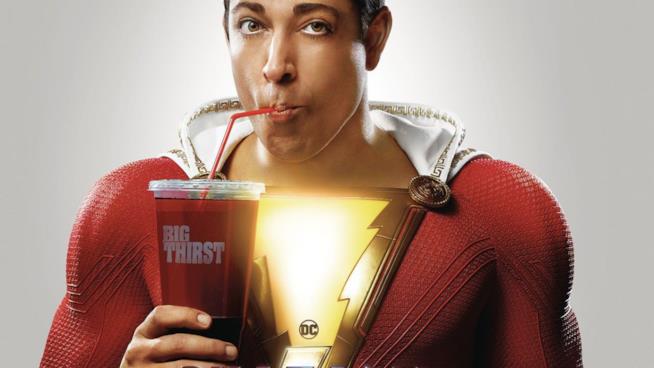 Shazam!, ci saranno i Sette Peccati Capitali ma nessun cameo di Henry Cavill e The Rock Un primo piano di Zachary Levi come Shazam! nel poster del film
