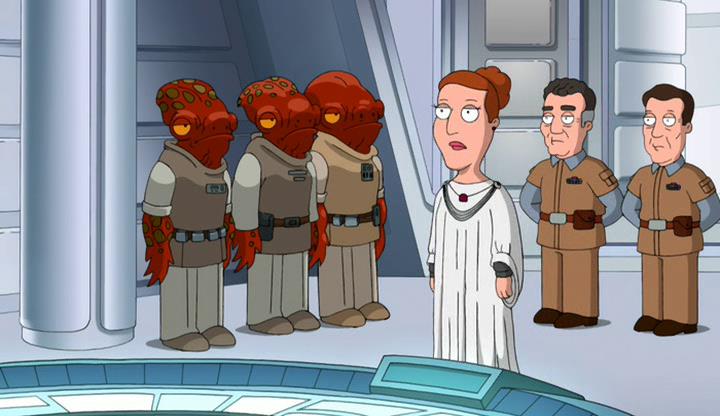 Mon Mothma ne I Griffin Angela ha il ruolo di Mon Mothma nella parodia di Star Wars fatta da I Griffin