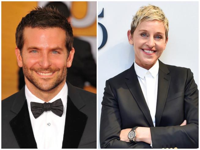 Bradley Cooper è ospite di Ellen DeGeneres e ricrea il selfie degli Oscar Primo piano di Bradley Cooper e Ellen DeGeneres