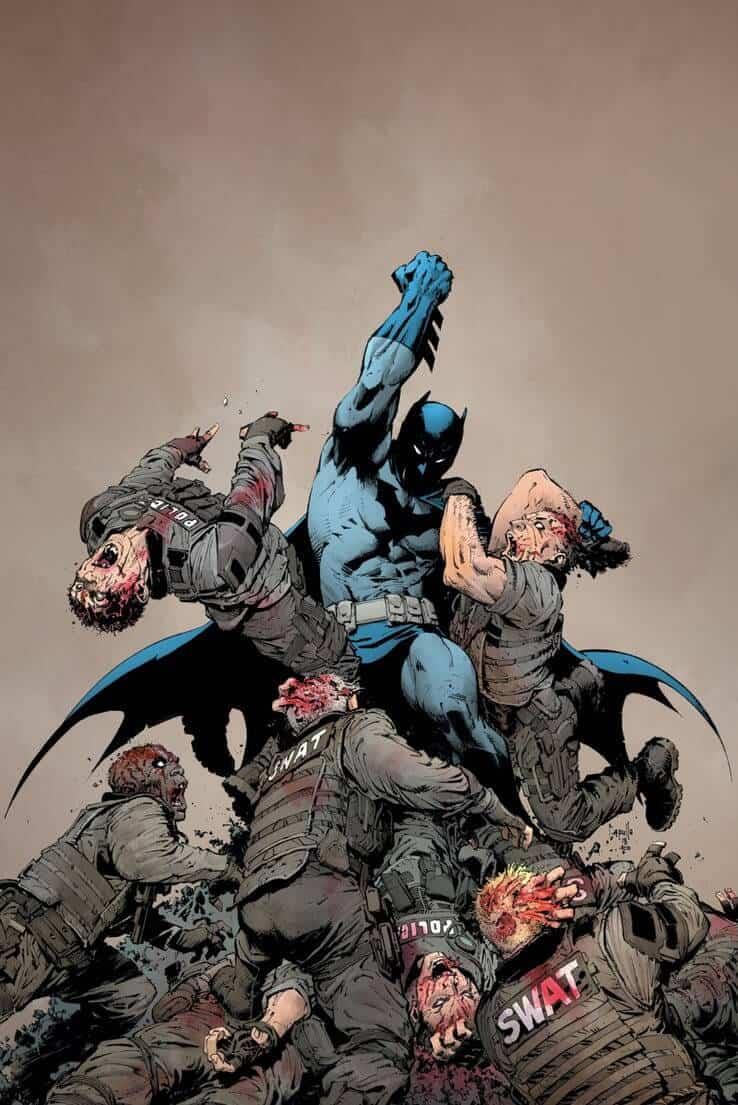 Greg Capullo firma la copertina standard della miniserie DCeased Batman in cima a un capannello di zombie, nella cover disegnata da Greg Capullo