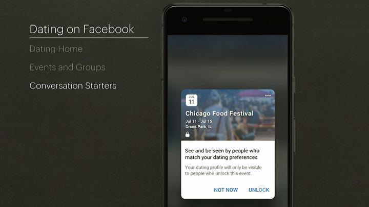 Eventi su Facebook Dating Screen della schermata degli eventi su Facebook Dating