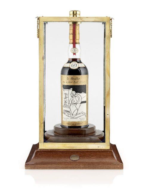 The Macallan Valerio Adami 1926 Primo piano della bottiglia di whisky The Macallan Valerio Adami 1926
