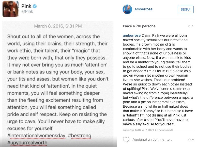 Amber Rose prende le parti di Kim Kardashian La risposta di Amber Rose a Pink su Instagram