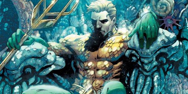 Aquaman, dopo una dura lotta con il fratellastro, ha conquistato il trono di Atlantide Disegno di Aquaman seduto su un trono sottomarino, con un tridente in mano