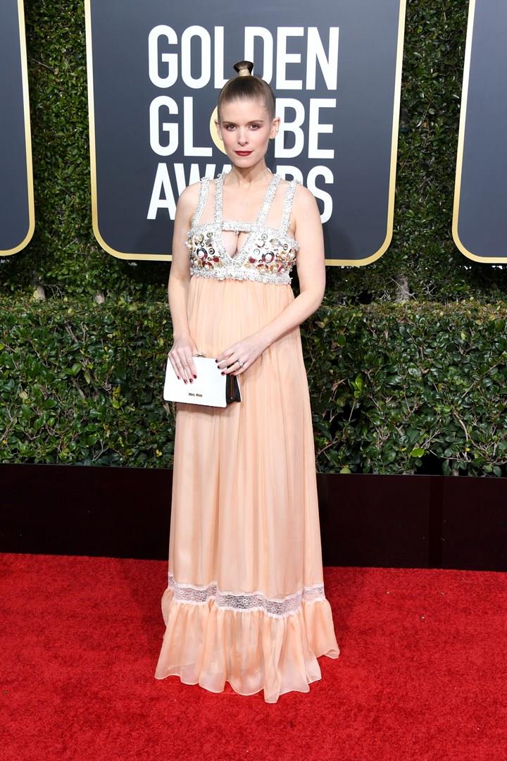Kate Mara veste Miu Miu ai Golden Globes 2019 Kate Mara sul red carpet dei Golden Globes 2019