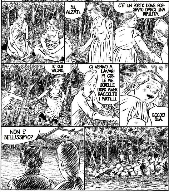 Le due donne arrivano al fiume Le due donne fuggono dai macellai