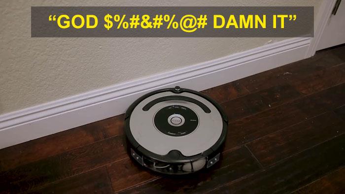 Roomba modificato che lancia imprecazioni quando urta qualcosa Il Roomba che impreca