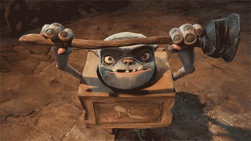 Una scena del film Boxtrolls Un Boxtroll del lungometraggio animato tarhato Laika