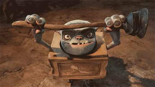 Una scena del film Boxtrolls Un Boxtroll del lungometraggio animato tarhato Laika