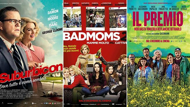 Weekend al cinema: i film in uscita il 9 e 10 dicembre 2017 I poster dei film Suburbicon, Bad Moms 2 - Mamme Molto Più Cattive e Il Premio