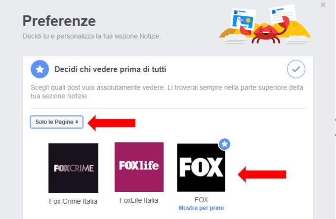 Terzo passaggio del secondo modo per attivare Pagine Preferite su Facebook Terzo passaggio del secondo modo per attivare Pagine Preferite su Facebook: selezionare le Pagine desiderate