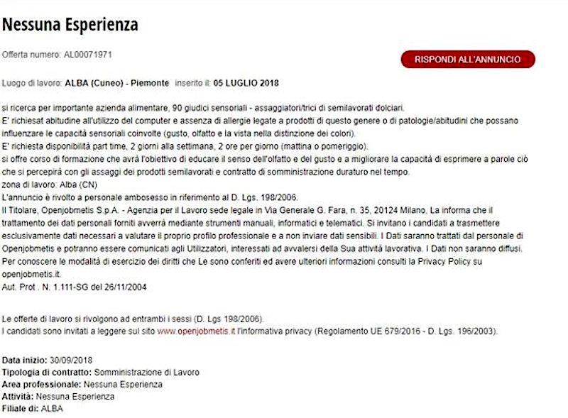 L'offerta di lavoro della Ferrero Il famoso annuncio nel dettaglio