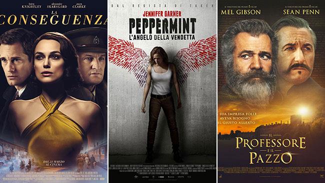 Weekend al cinema: i film in sala il 23 e 24 marzo 2019 I poster di La conseguenza, Peppermint, Il professore e il pazzo