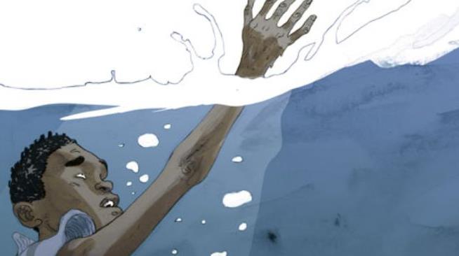 La cover del fumetto Salvezza La copertina del reportage a fumetti Salvezza