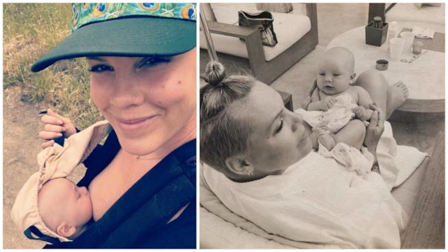 Pink e il selfie durante l'allattamento postato su Instagram Pink mentre allatta al seno il piccolo Jameson