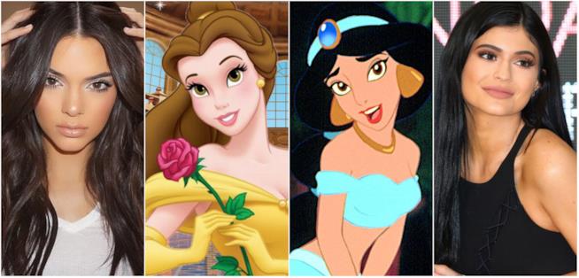 Le principesse Disney e le sorelle Kardashian Kendall e Kylie Jenner con Belle e Jasmine