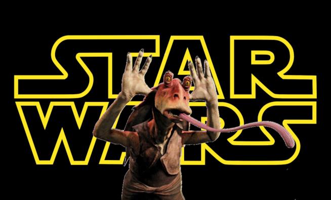 Il destino di Jar Jar Binks in Star Wars ci viene rivelato in un libro Il Gungan Jar Jar Binks davanti al logo della celebre saga cinematografica